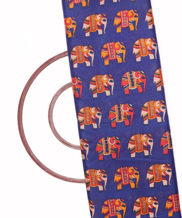 royal blue colour motif print manipuri silk fabric